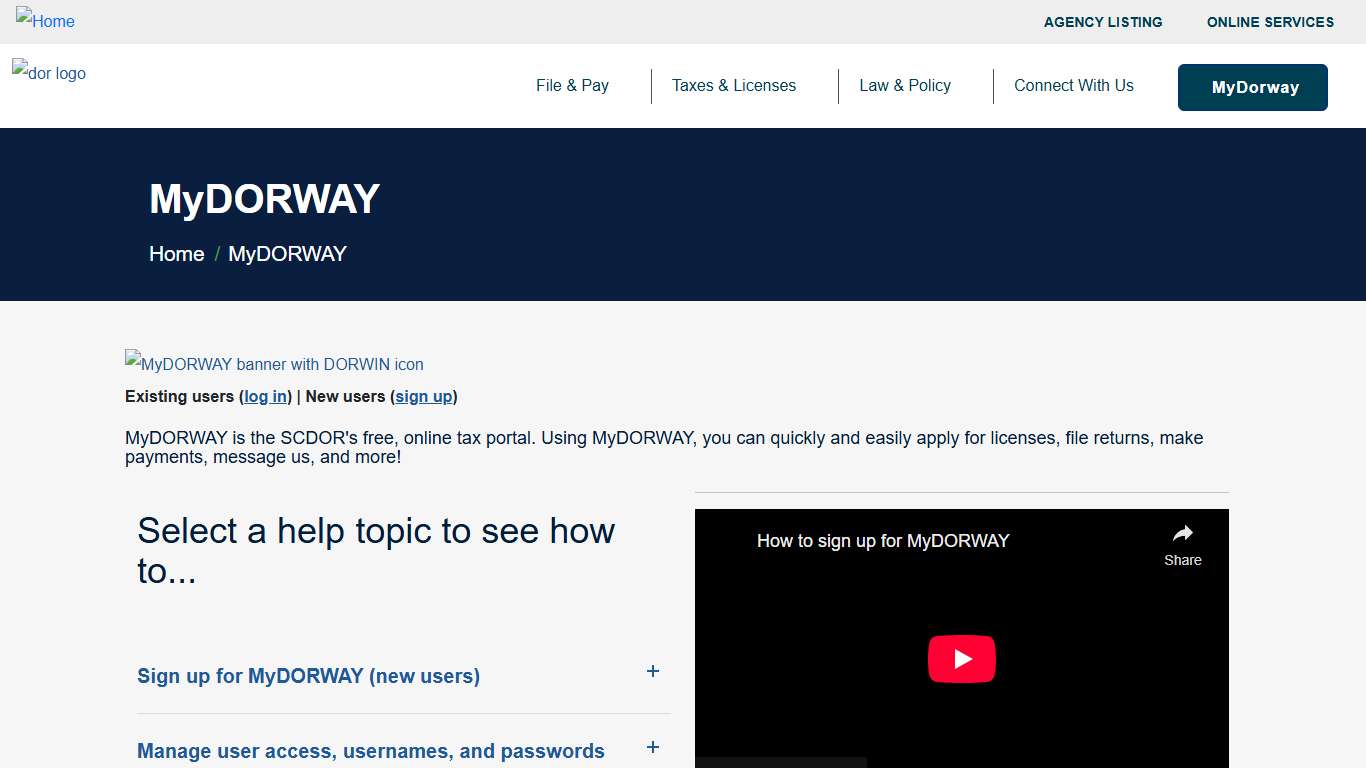 MyDORWAY South Carolina Department of Revenue