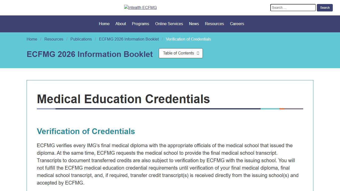 ECFMG 2026 Information Booklet - Verification of Credentials